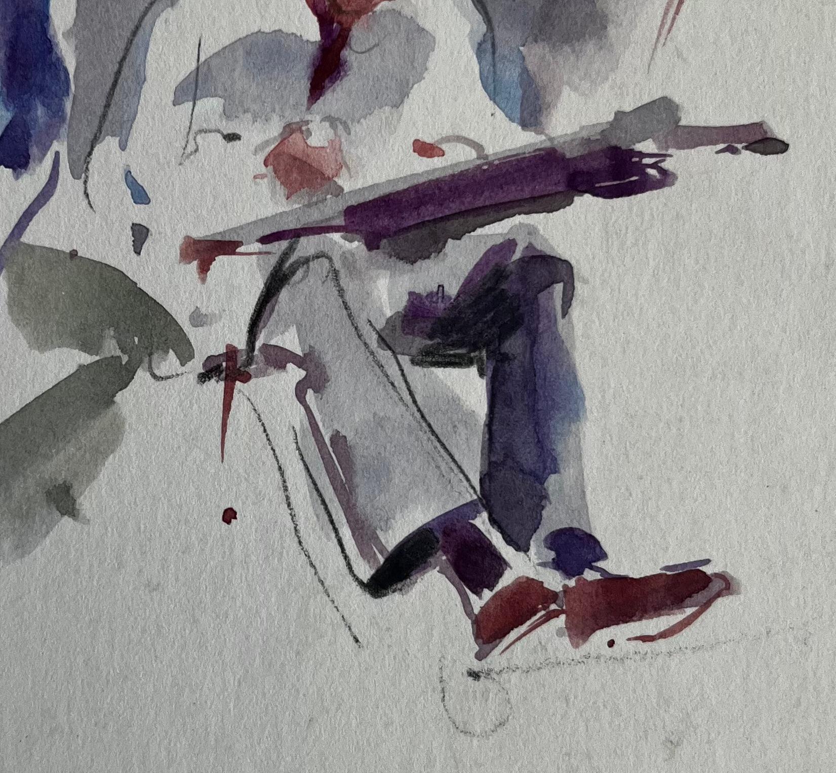 Titel: Künstler skizziert sitzende Figur Studie Französisch Modernist Aquarell
Künstler: Pierre Neveu (Franzose, geb. 1929)
Medium: Aquarell auf Papier, ungerahmt
Größe (H x B): 5,25 x 5,75 Zoll
Zustand: Insgesamt gut, mit leichten Handhabungsspuren