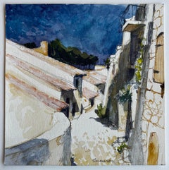 Cucuron Luberon Pueblo Calle Con Casas De Piedra Acuarela Francesa