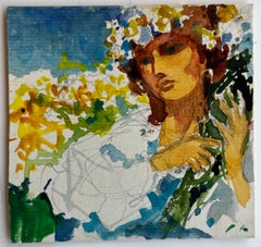 Ausdrucksstarkes Frauenporträt mit erhobener Hand Französische Moderne Aquarell Gouache