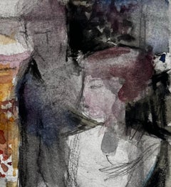 Abstract Figurative Interior Still Life With Bottle Flowers and Seated Figure