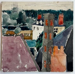 Aquarelle et gouache moderniste avec cheminées