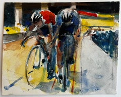 Zwei Radfahrer Rennen Studie Französisch Modernist Aquarell Gouache