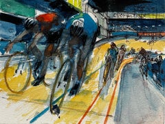 Pierre Neveu - Ciclistas Corriendo En La Pista Del Velódromo Acuarela Aguada Modernista Francesa Ciclistas Corriendo En La Pista Del Velódromo Acuarela Aguada Modernista Francesa