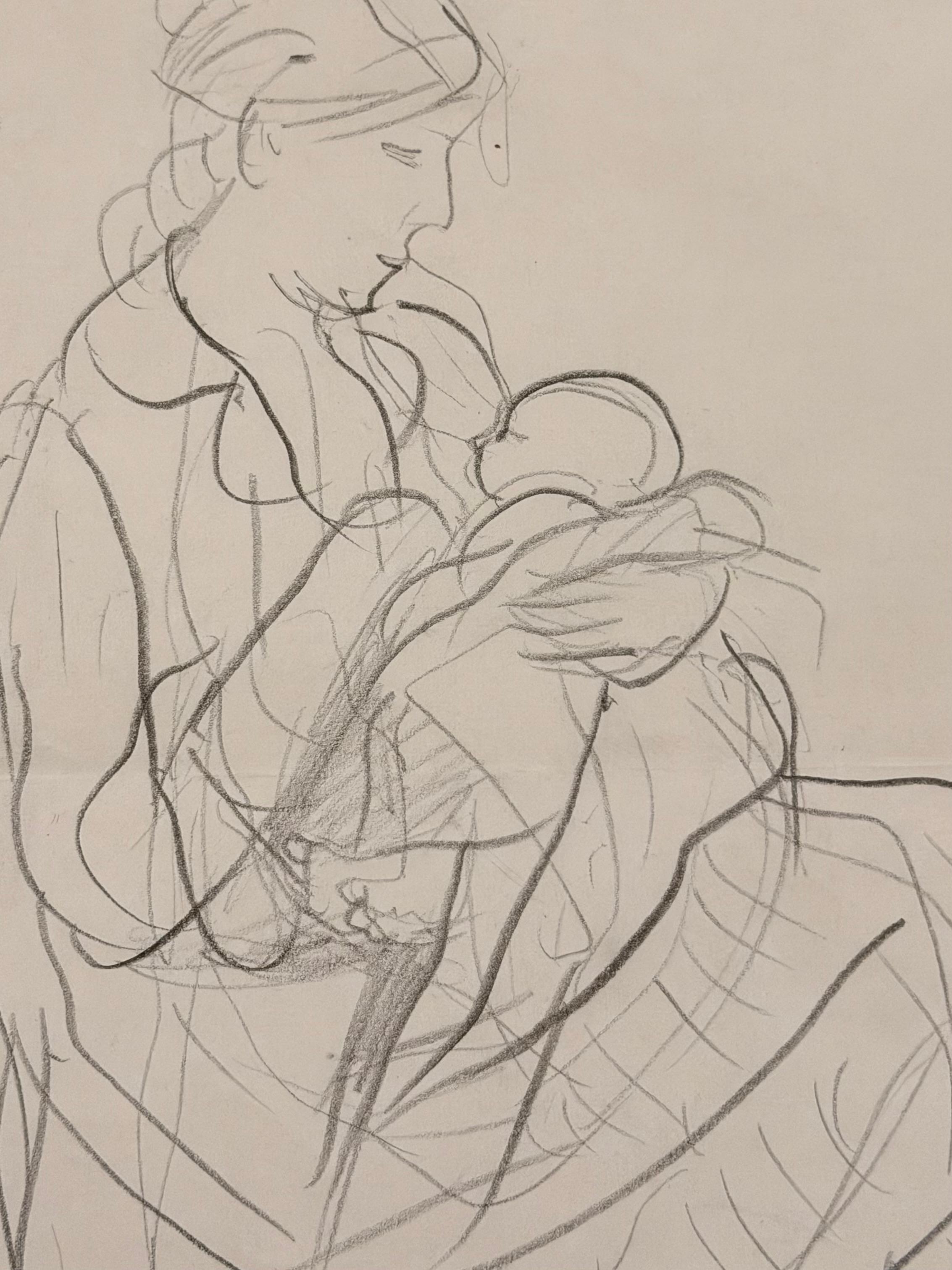 Mother and Child Brest Feeding Intimate Sketch British Modernist Painting