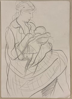 Mère et enfant, allaitement à Brest Esquisse intime Peinture moderniste britannique