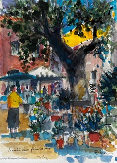 Mercato dei fiori francese Aix en Provence Scena di strada Acquerello