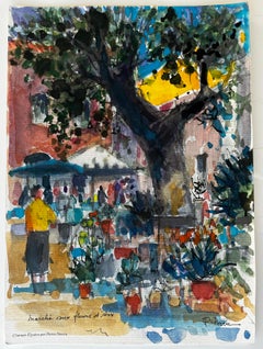 French Flower Market Aix en Provence Street Scene Watercolour