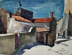 Cadenet Provence Dorf Dächer Straßenszene Französisch Aquarell