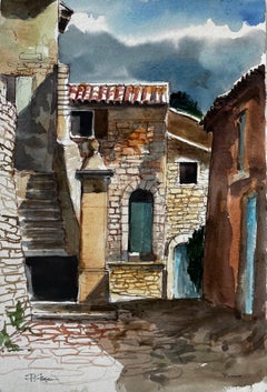 Villaggio di Buoux Strada Case in pietra Provenza Acquerello
