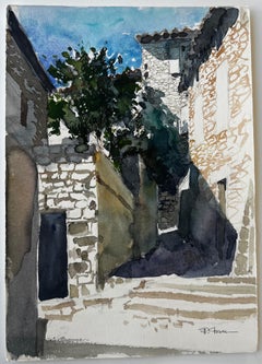 La Beaume Provence Village Rue Aquarelle Paysage Moderne Français