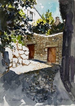 La Beaume Provence Village Cour aquarelle française moderne Pierre Neveu