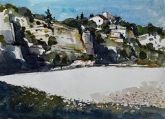 La Beaume Provence Paesaggio collinare Acquerello Francese Moderno Pierre Neveu