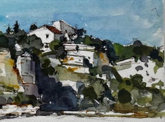 La Beaume Provence Paysage de colline Aquarelle française moderne Pierre Neveu