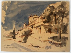 Eglise de Cucuron Provence Church's Paysage Aquarelle Scène moderne française