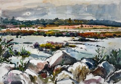Sur la Dranse Rivière Paysage Aquarelle Moderne Française Pierre Neveu