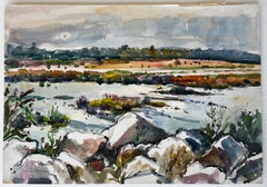 Sur la Dranse Rivière Paysage Aquarelle Moderne Française Pierre Neveu