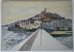 Townes mediterranea francese con passeggiata acquerello Pierre Neveu