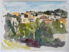 Hillside Village Seen Through Trees Watercolor Pierre Neveu