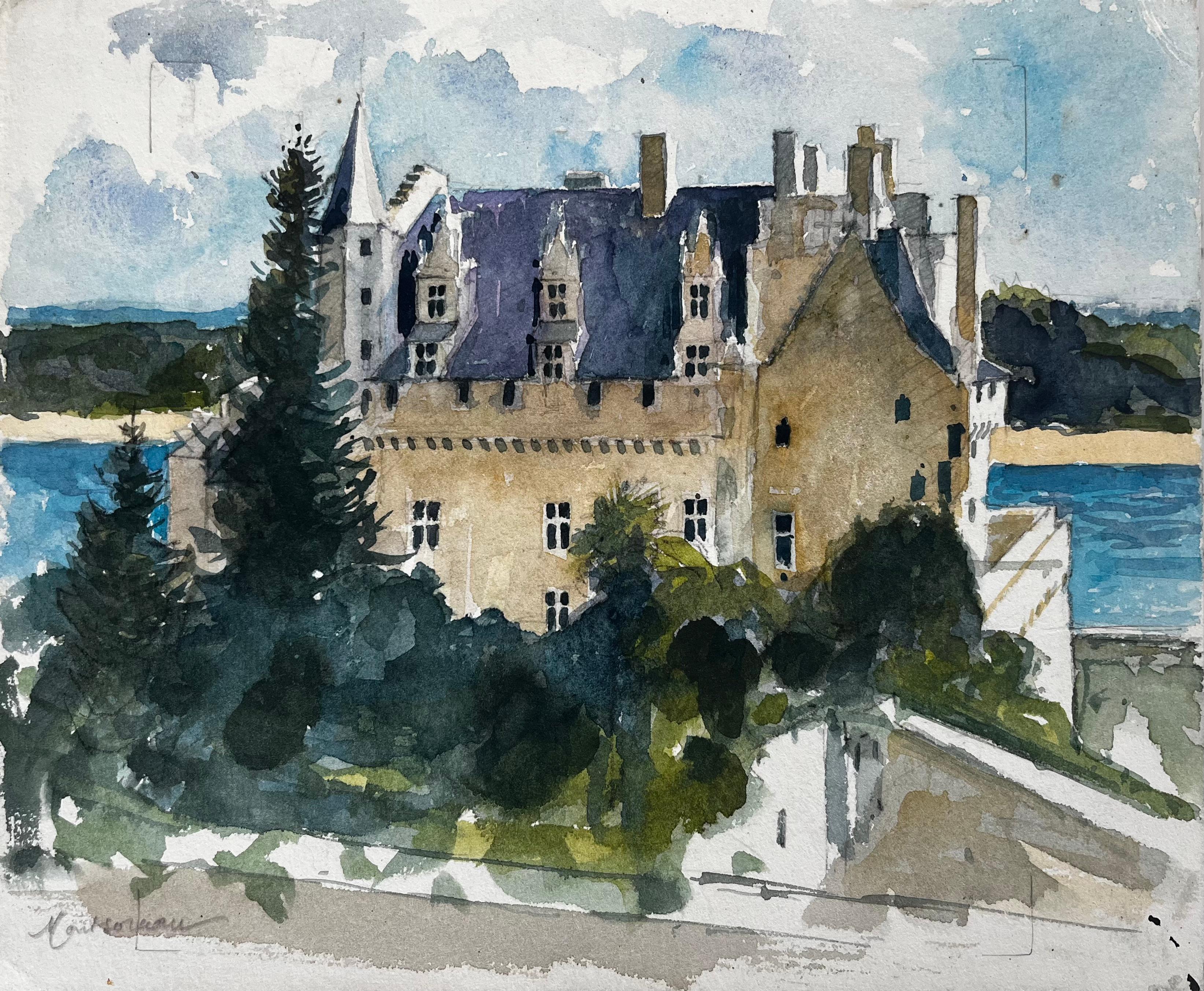 Village de Montsoreau et Château de la Loire Aquarelle française