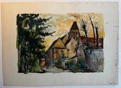 Iglesia de la aldea francesa de Groslay Val d Oise Acuarela Pierre Neveu