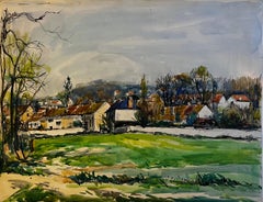 Paisaje de pueblo francés en Vigny Val d Oise Acuarela Pierre Neveu