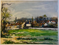 Paisaje de pueblo francés en Vigny Val d Oise Acuarela Pierre Neveu