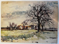 Französische ländliche Landschaft in Richtung Belloy Val dOise Postimpressionistisches Aquarell