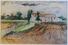Seine Valley French Farmhouse Landscape Pastel Drawing Rural France Pierre Neveu