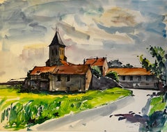 Sous Belloy French Village Church Landscape Watercolor Rural France Pierre Neveu