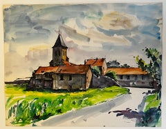 Sous Belloy French Village Church Landscape Watercolor Rural France Pierre Neveu