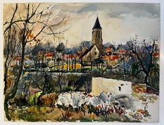 Montmorency French Village Church Landscape Watercolor Val d Oise Pierre Neveu