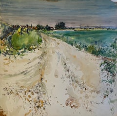 French Rural Track Landscape Watercolor Open Countryside Scene Pierre Neveu