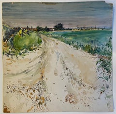 French Rural Track Landscape Watercolor Open Countryside Scene Pierre Neveu