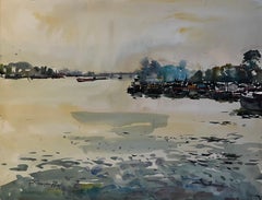 French River Seine Harbor Landscape with Boats Conflans Sainte Honorine