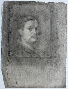 Ritratto a carboncino di gentiluomo barbuto che studia la scuola accademica francese