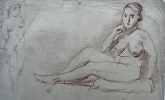 Pastello marrone Figura femminile nuda Studio Disegno accademico Scuola francese