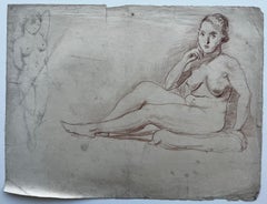 Pastello marrone Figura femminile nuda Studio Disegno accademico Scuola francese