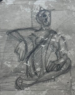 Pencil Classical Draped Male Figure Study Signed Rouvet French School