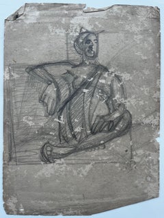 Pencil Classical Draped Male Figure Study Signed Rouvet French School