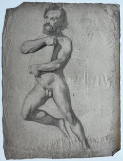 Pencil Male Nude Figure Study Bearded Academic French School