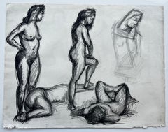 Fusain Multiple Femme Nue Figure Études Académique École Française