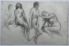Graphite Multiple Female Nude Studies Academic French School