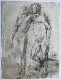 Mid Century French Graphite Male And Female Nude Figure Study