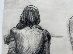 Mid Century French School Nude Figure Life Study Charcoal Drawing