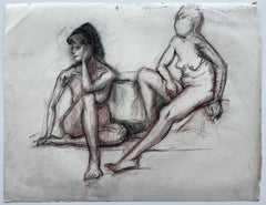 Studi di figure femminili nude della scuola francese di metà secolo Gesso rosso carbone