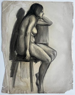 Mid Century French School Seated Nude Female Figure Life Study Drawing