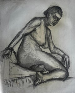Mid Century French School Seated Nude Female Figure Life Study Drawing