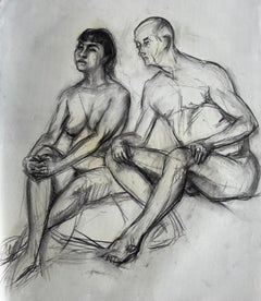 Mid Century French School Male Female Nude Figure Studies Drawing