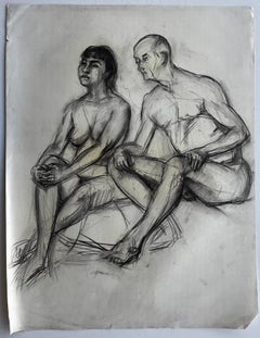 Mid Century French School Male Female Nude Figure Studies Drawing