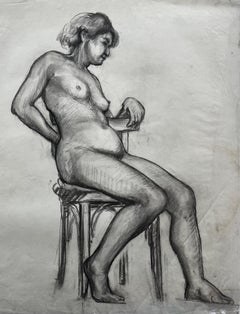 Mid Century French School Seated Nude Female Figure Life Study Drawing